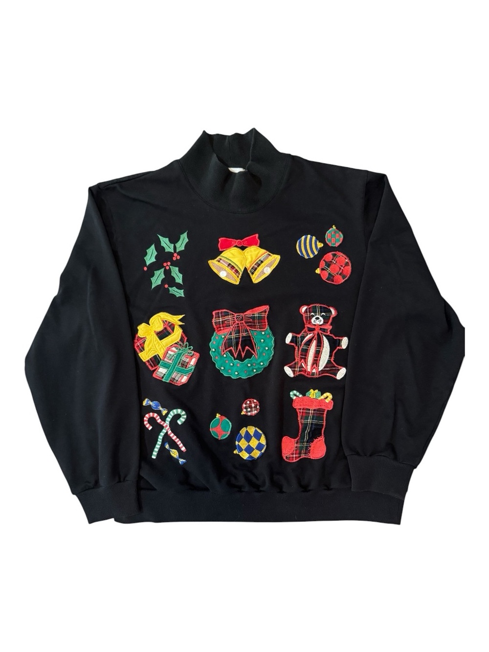 Vintage 90s Alfred Dunner Christmas Sweatshirt Graphic Patchwork Mock Neck Large